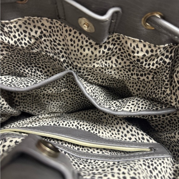 Gray Faux Leather Studded Bucket Bag – Drawstring Shoulder Purse - Picture 4 of 11